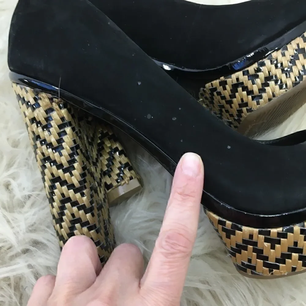 Schutz Black Suede Peep toe Platform Cara Shoes 9